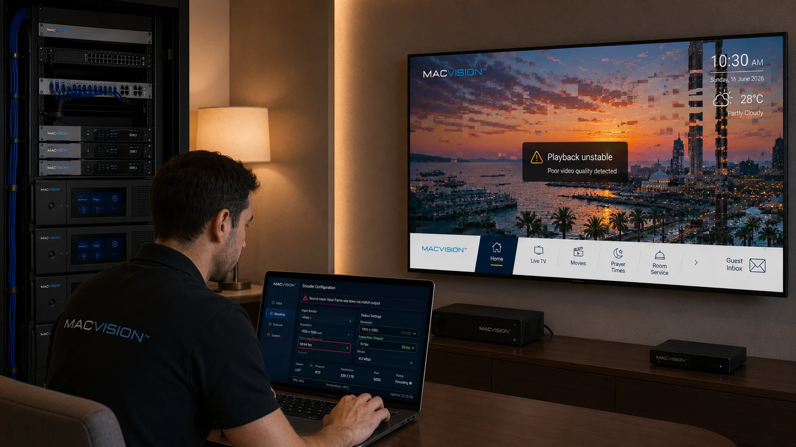 إعدادات الدقة ومعدل الإطارات الخاطئة في مرمزات IPTV