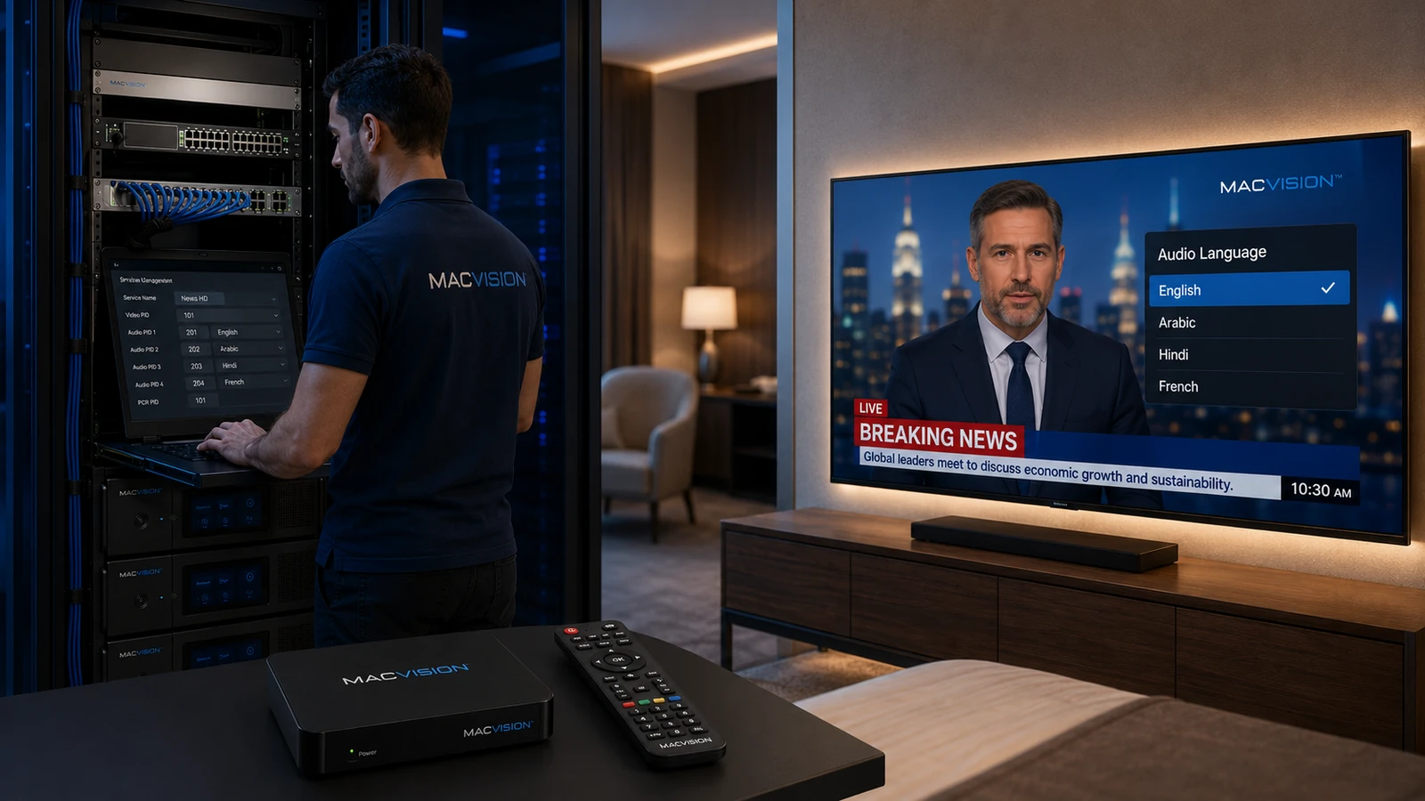 إعداد مسارات الصوت متعددة اللغات لقنوات IPTV الفندقية