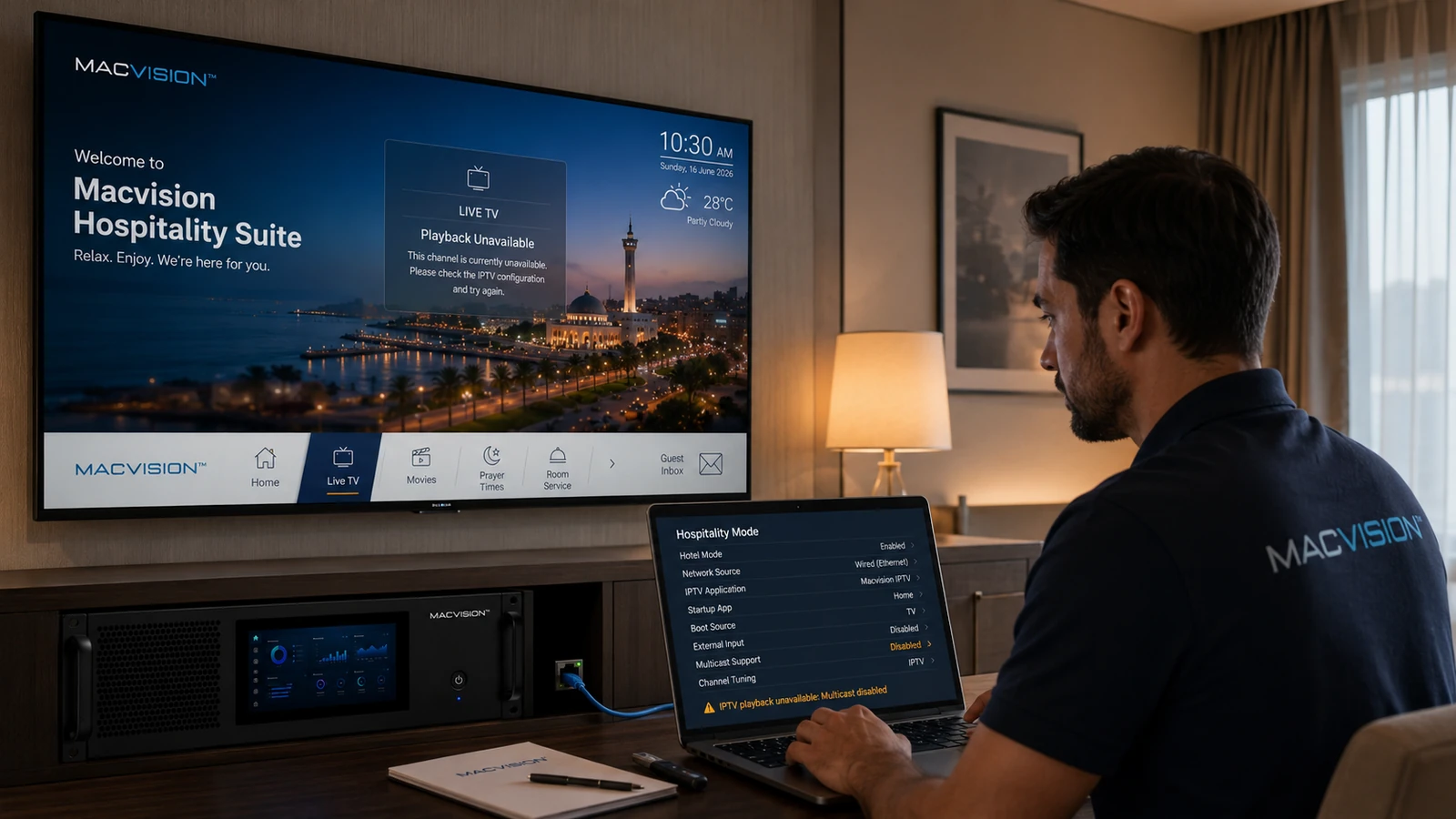 مشكلات إعداد تلفزيون Samsung Hospitality التي تؤثر على تشغيل IPTV